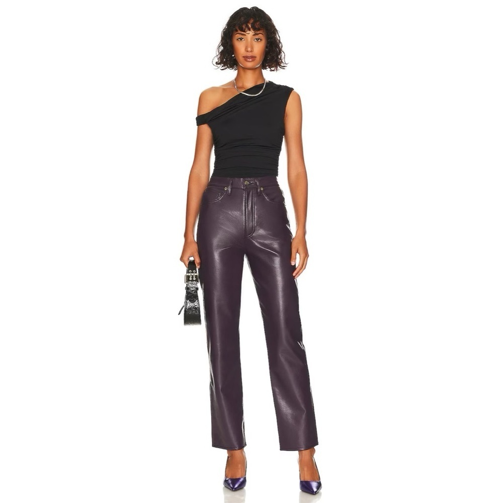 NEW AGOLDE Recycled Leather 90s Pinch Waist Purple Night Shade Size 34